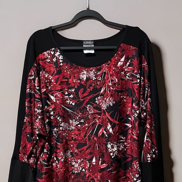 Clientele Vintage Red/Black/White Floral Print Top sz XL - Picture 3 of 12